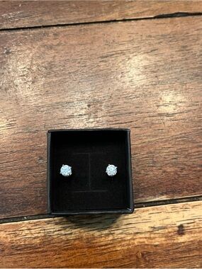 Moissanite Round Stud Earrings - White Iridescent